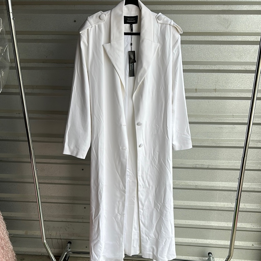 BCBG White Long Trench Coat